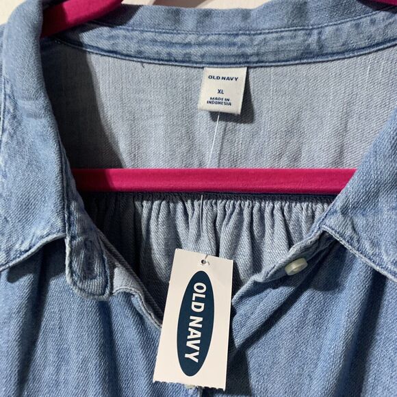New Old Navy Denim Shirt Size XL Cap Sleeve Button Front Blue Jean Chambray Box - Picture 5 of 6